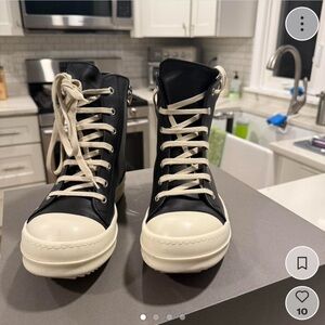Rick Owens Black and White High-Top Sneakers